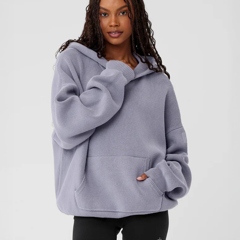 Alo Yoga Scholar Hooded Sweater in Fog XS